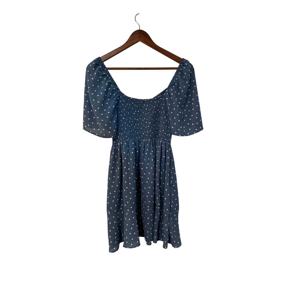 Abercrombie & Fitch Mini Dress Womens S Blue Polka Dot Excellent Smocked Flutter